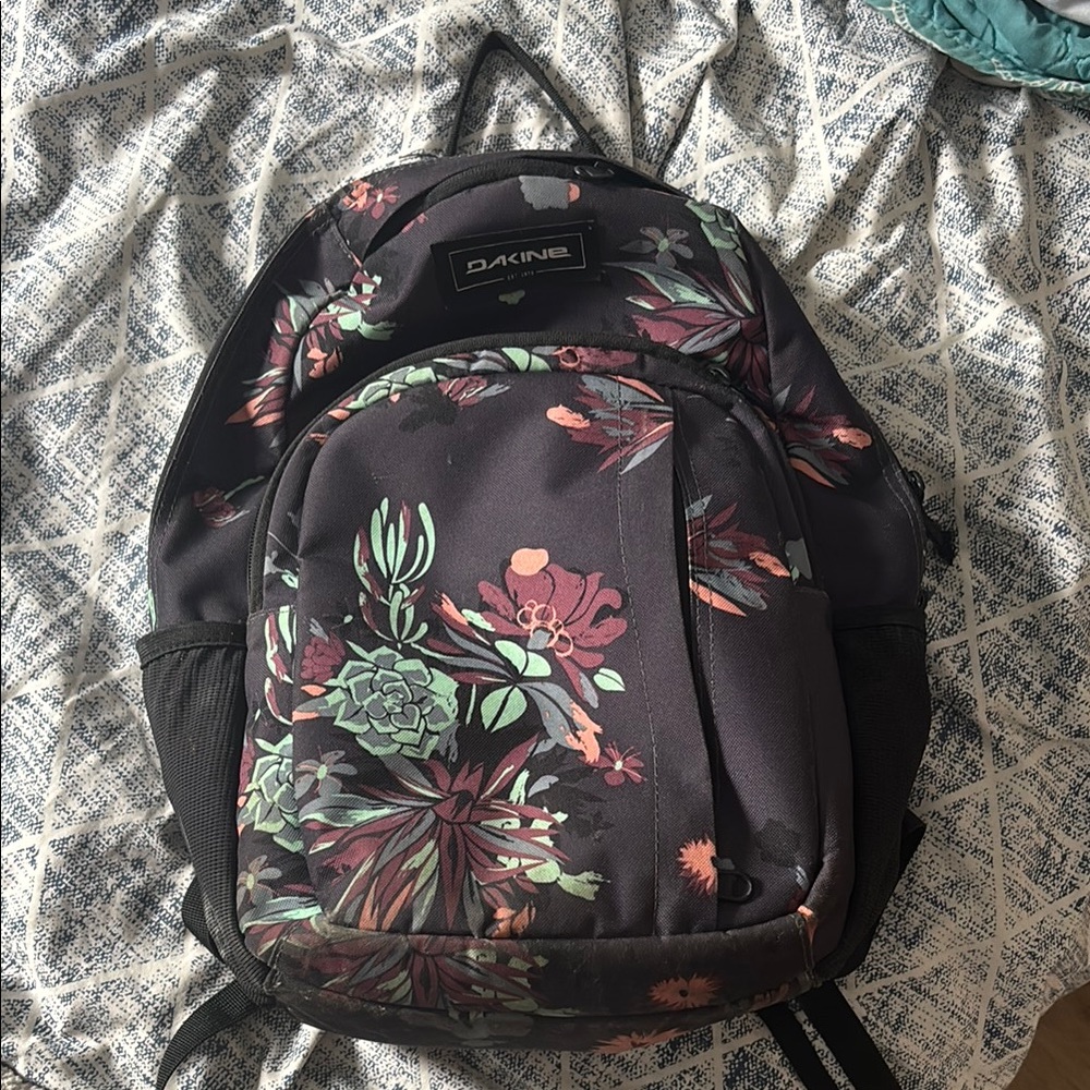 Dakine Campus Black Floral Backpack with Green & Pink Accents 18L